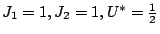 $J_{1}=1, J_{2}=1,U^{*}=\frac{1}{2}$