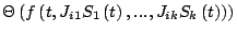 \( \Theta \left( f\left( t,J_{i1}S_{1}\left( t\right) ,...,J_{ik}S_{k}\left( t\right) \right) \right) \)