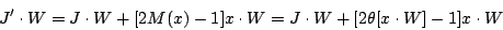 \begin{displaymath}
J'\cdot W=J\cdot W+[2M(x)-1]x\cdot W=J\cdot W+[2\theta[x\cdot
W]-1]x\cdot W
\end{displaymath}